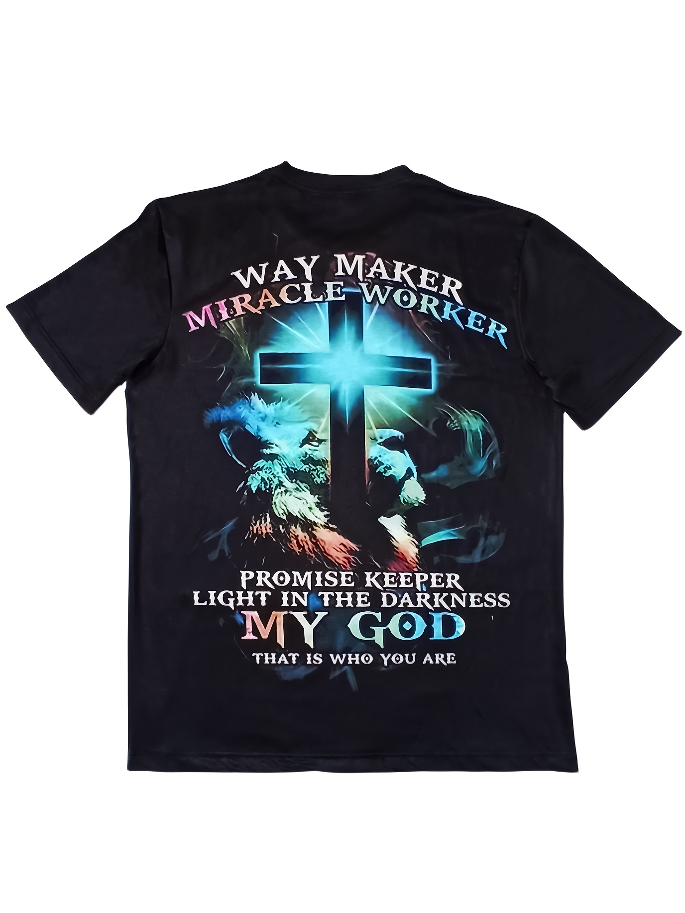 Way Maker Miracle Worker Pattern, Men's Fashionable 3D Digital Graphic T-shirt, Slightly Elastic And Breathable Retro T-shirt For Summer - Image 3