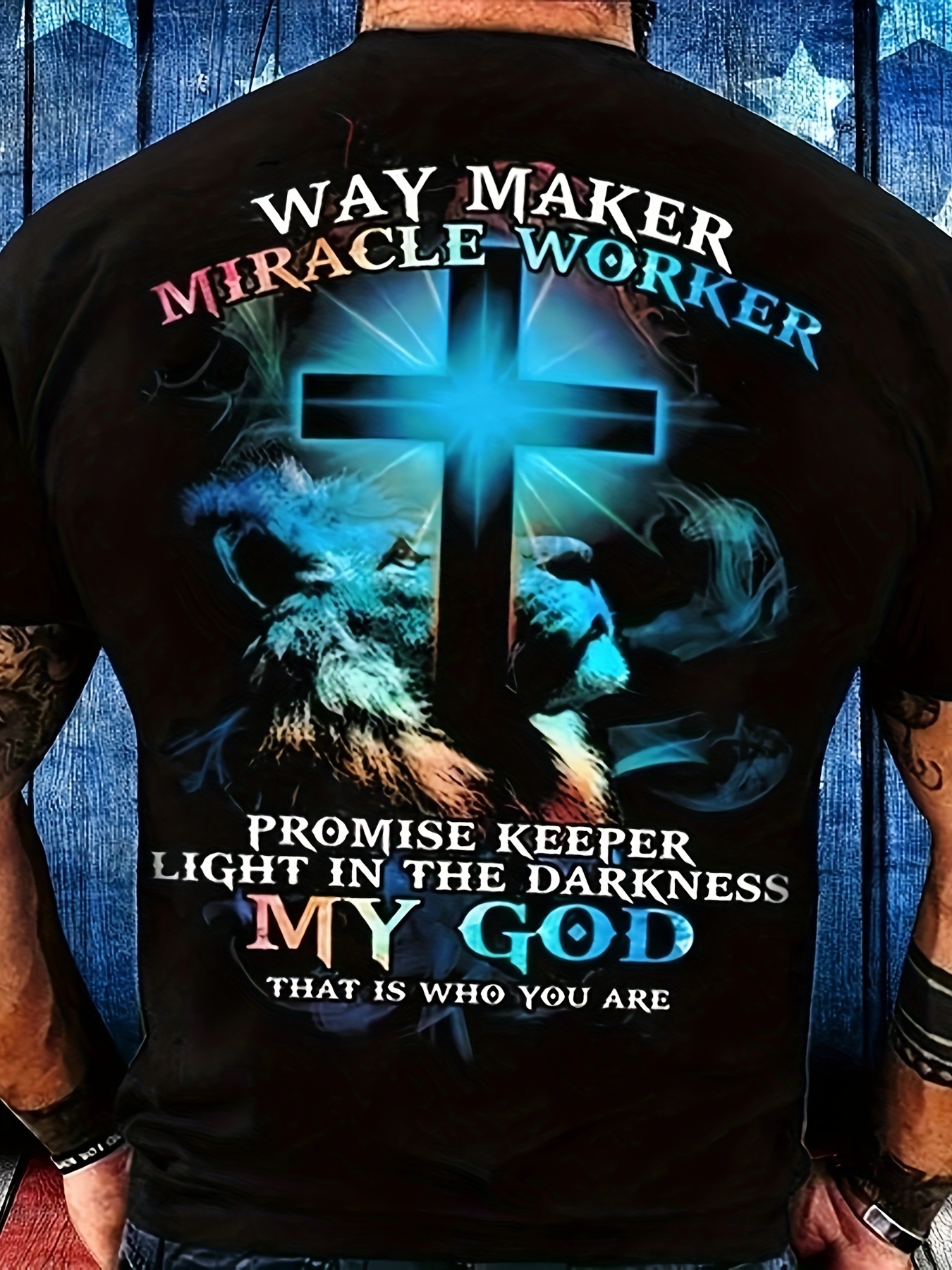 Way Maker Miracle Worker Pattern, Men's Fashionable 3D Digital Graphic T-shirt, Slightly Elastic And Breathable Retro T-shirt For Summer - Image 4